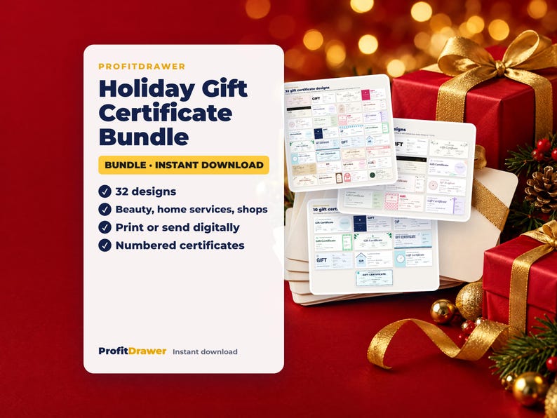 Holiday Gift Certificate Bundle - ProfitDrawer instant download