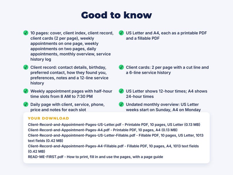 Client Record & Appointment Pages: details