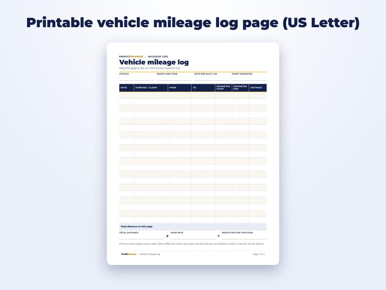 Business Mileage Log page preview