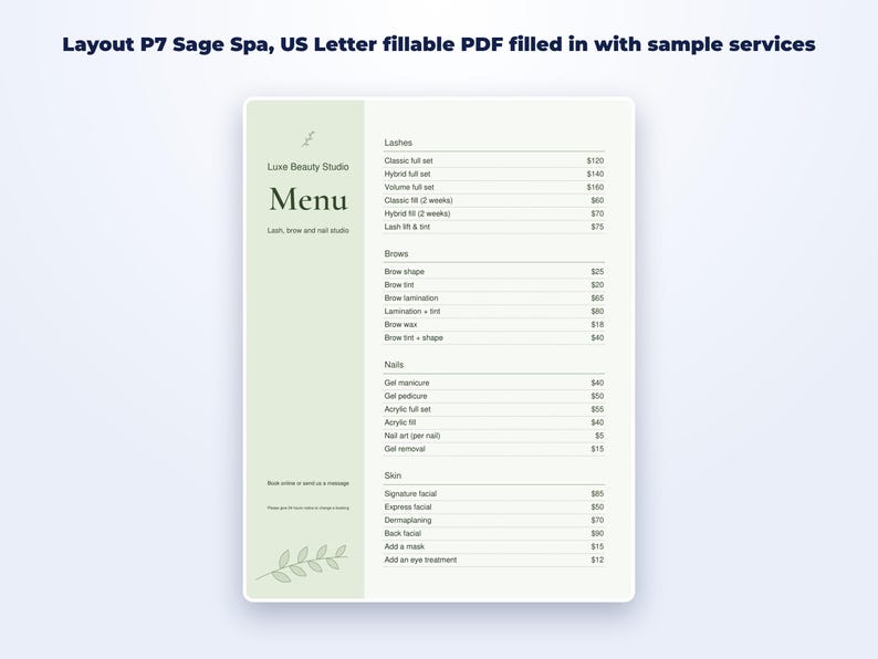 Service Price List Templates page preview