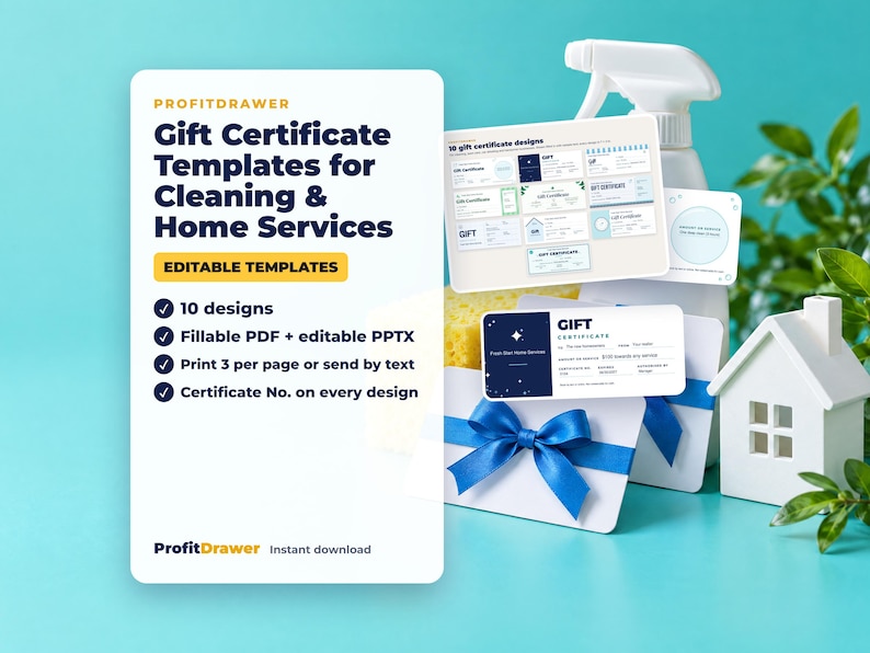 Gift Certificate Templates for Cleaning & Home Services - ProfitDrawer instant download