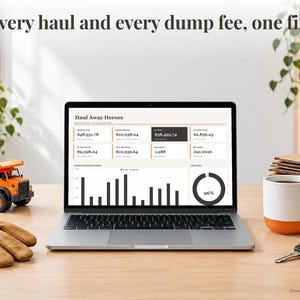 Junk Removal bookkeeping spreadsheet annual dashboard open on a laptop on a desk