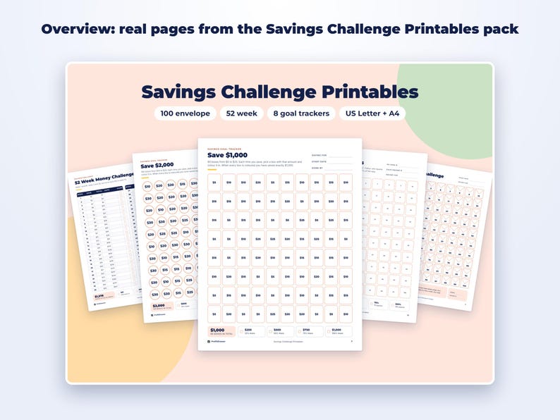 Savings Challenge Printables page preview