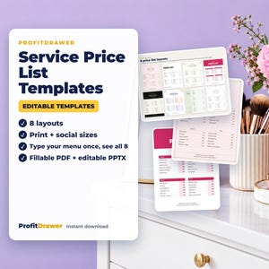 Service Price List Templates - ProfitDrawer instant download