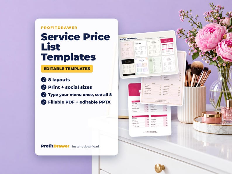 Service Price List Templates - ProfitDrawer instant download