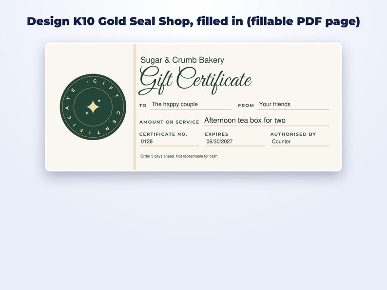 Gift Certificate Templates for Bakers & Small Shops page preview