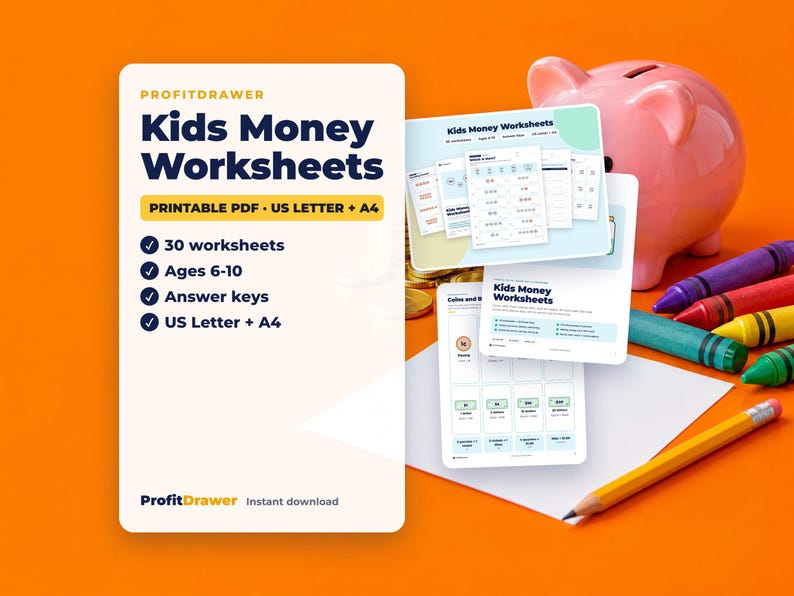 Kids Money Worksheets - ProfitDrawer instant download