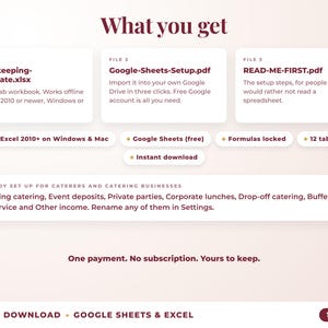 What is included: 12-tab Excel workbook, Google Sheets setup guide and read-me-first guide