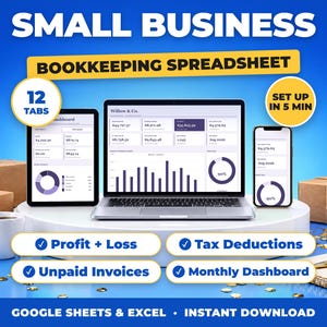 Hoja de cálculo de contabilidad sencilla, rastreador de deducciones fiscales para pequeñas empresas, rastreador de ingresos, gastos y ganancias para LLC (Google Sheets + Excel)