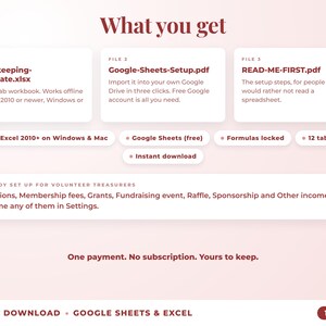 What is included: 12-tab Excel workbook, Google Sheets setup guide and read-me-first guide