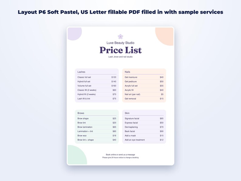 Service Price List Templates page preview