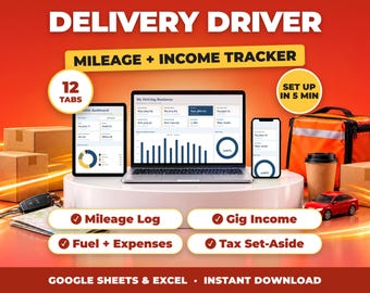 Rastreador de viajes compartidos y registro de gastos de repartidores, registro de ingresos por trabajos ocasionales, registro de entrega de comida, hoja de cálculo de registro de kilometraje (Google Sheets + Excel)