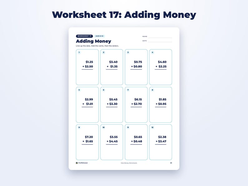 Kids Money Worksheets page preview