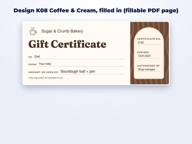 Gift Certificate Templates for Bakers & Small Shops page preview