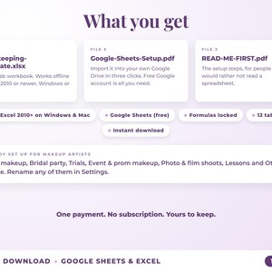 What is included: 12-tab Excel workbook, Google Sheets setup guide and read-me-first guide