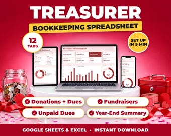 Kassörskalkylblad | Bokföringsmall för klubb, föräldraförening, ideell organisation, kassörsrapport (Google Sheets + Excel)