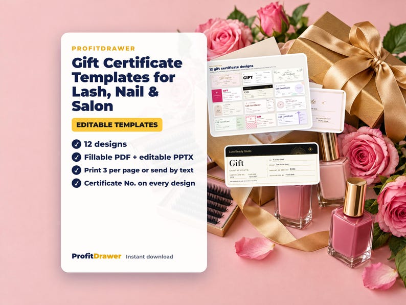 Gift Certificate Templates for Lash, Nail & Salon - ProfitDrawer instant download