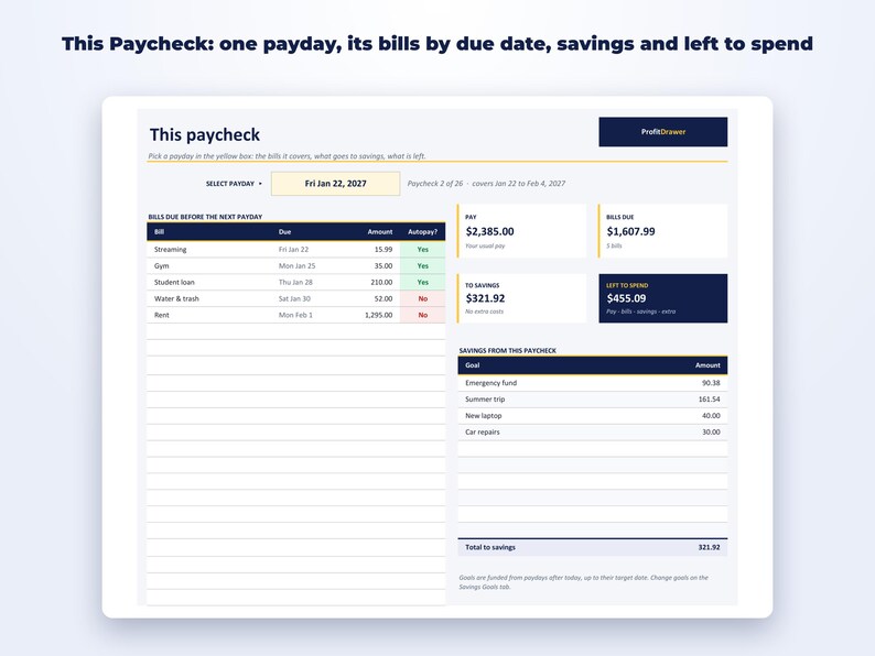 Paycheck Budget Spreadsheet page preview