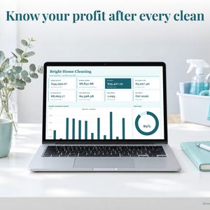 Cleaning Business bookkeeping spreadsheet annual dashboard open on a laptop on a desk