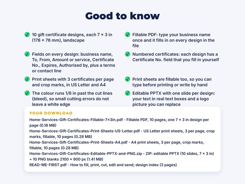Gift Certificate Templates for Cleaning & Home Services: details