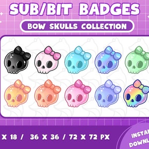 10x Cute Bow Skull Twitch Sub Badges | Bit Badges | Emotes | Halloween | Kawaii | Rainbow | Spooky Aesthetic