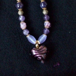 Murano Hand geblasen Glas Herz mit Amythest Perlen