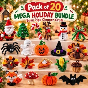 Pipe Cleaner Craft Pattern Bundle, 20 Holiday DIY Designs in Digital PDF