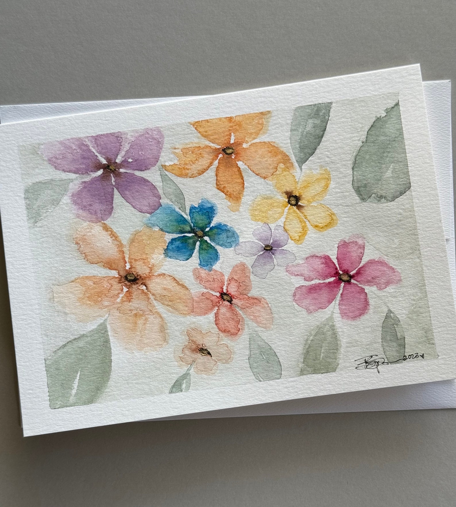 Hand Painted Flowers Watercolor Blank Greeting Cards Set of 4 Original ...