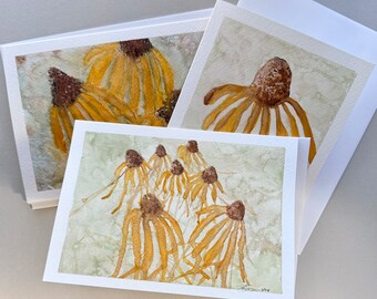 Yellow flowers watercolor blank greeting cards set of 3 original