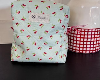 Cherries Cosmetic Bag, Quilted Travel Organizer Pouch