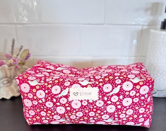 Quilted Cosmetic Bag, Tilda Fabrics Lovebirds Print, Zipper Pouch Organizer