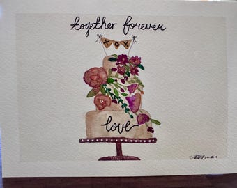 Together forever watercolor blank greeting card original