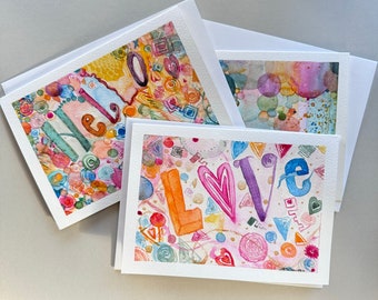 Hand Painted Abstract Watercolor Greeting Cards Set, Blank Note Cards