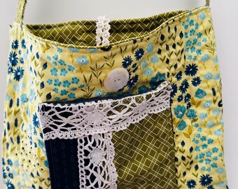 Handmade  handbag vintage trim & button custom bag quilted