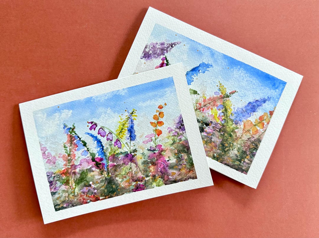 Landscape Floral Blank Watercolor Greeting Card Set of 2 Original - Etsy