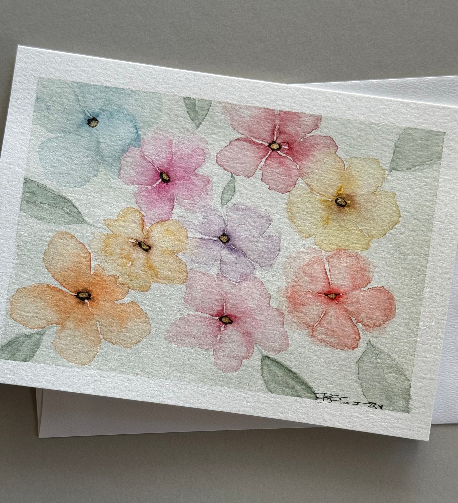 Hand Painted Flowers Watercolor Blank Greeting Cards Set of 4 Original ...