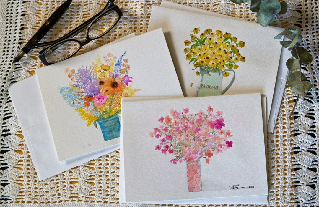 Hand Painted Floral Watercolor Greeting Cards (set of 3). - Etsy