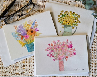 Hand Painted Floral Watercolor Greeting Cards (Set of 3).