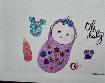 Hand  painted  watercolor blank greeting card original