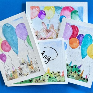 Animal celebration blank watercolor greeting card set of 4 original