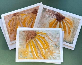 Gold flowers hand painted watercolor blank greeting cards set of 3 original