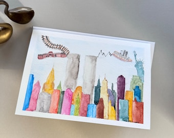 New York skyline watercolor blank greeting card original
