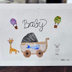 Baby  watercolor blank greeting card original