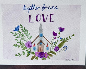 Together forever watercolor blank greeting card original