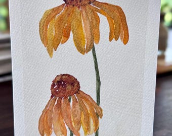 Yellow flowers watercolor blank greeting card original