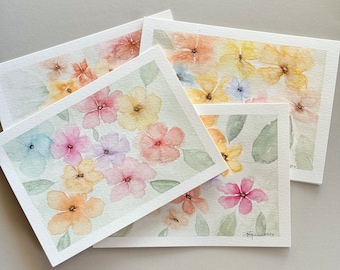 Hand painted flowers watercolor blank greeting cards set of 4 original