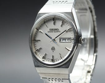 SEIKO Grand Twin Quartz 9943-8000 Silver Dial Day Date 35mm Mens Watch N MINT
