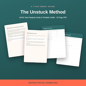 Handleiding voor ADHD-taakverlamming | De Unstuck-methode: 7-daagse reset | Werkboek en printbare planner/tracker voor executieve disfunctie | Digitale download