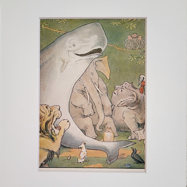 Nautical Whale Vintage Book Art Illustration, Johnny Crow's Garden by Leslie Brooke