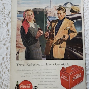 Vintage Coca-Cola Ad, 1949, American Road Trip, New England Coast, Lighthouse